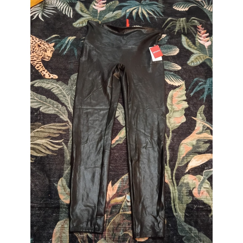 Spanx Womens Leggings Faux Leather Patent High Waist Black Glossy Shine NWT 1X
